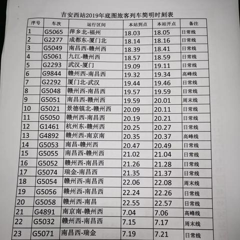 吉安火车站最新时刻表详解