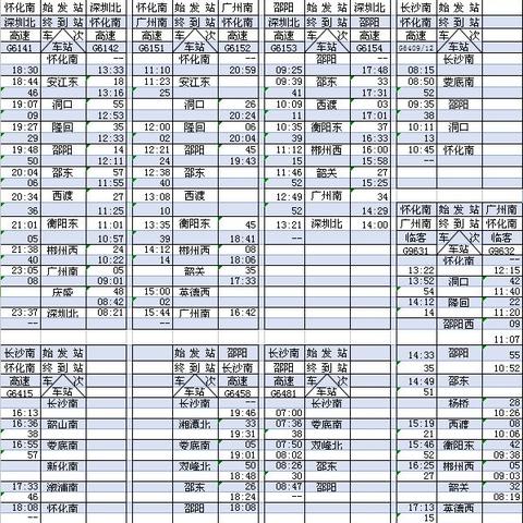 邵阳最新列车时刻表